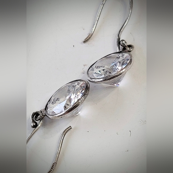 Sterling Silver Bezel Drop CZ Dangle Earrings - Picture 6 of 8